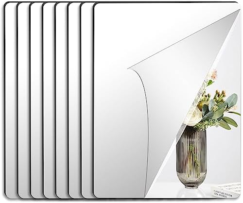 JUNEBRUSHS 8 Pack Self Adhesive Acrylic Mirror, 12x16 Inch Mirror Tiles by JUNEBRUSHS