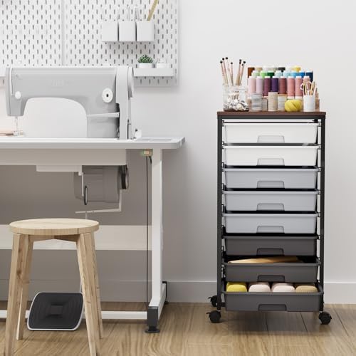 Rolling Storage Cart with 8 Drawers, Utility Cart on Wheels with Wooden Tabletop, Utility Cart for Teacher Storage, Office Organizer, Classroom Storage Cart, Craft Storage, Grey - Image 2