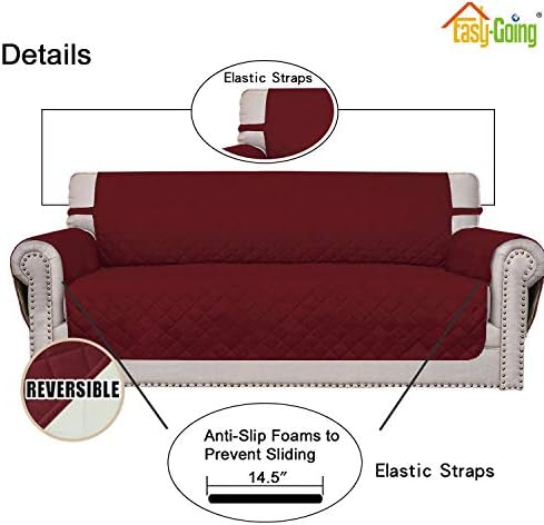 Easy-Going Reversible Loveseat Couch Cover for 2 Cushion Couch Sofa Cover for Dogs Water Resistant Furniture Protector with Foam Sticks Elastic Straps for Pet (Loveseat, Christmas Red/Ivory) - Image 3