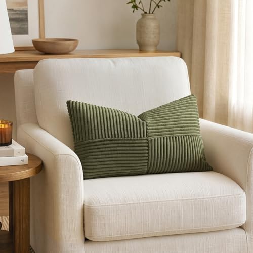MIULEE Olive Green Decorative Lumbar Throw Pillow Covers 12x20 Inch 2 Pack - Image 3
