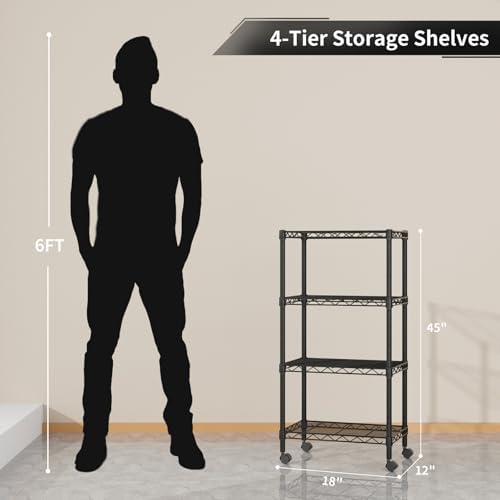 Golpart Small Shelves Storage Wire Metal Adjustable Shelf Unit with Wheels - Image 3
