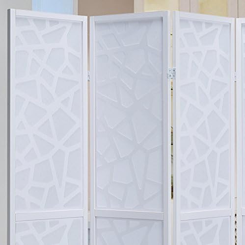 Roundhill Furniture Giyano 4 Panel Screen Room Divider, White Screen with White Frame - Image 5