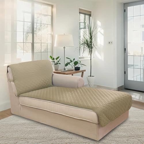 U-NICE HOME Sectional Couch Cover Chaise Lounge Cover, Light Camel/Beige - Image 2
