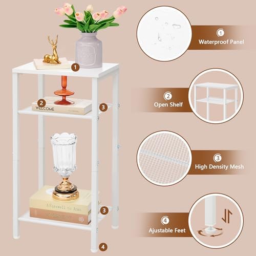 Hoctieon 3 Tier End Table, Telephone Table, Narrow Side Table with Storage, Nightstand for Small Spaces, Metal Frame, for Living Room, Bedroom, Sofa Couch, Hall, Easy Assembly, White - Image 4