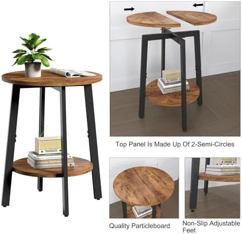 sthmec Side Table Set of 2, Small Round End Table with Storage Shelf for Small Space, 2-Tier Bedside Table Sofa Couch Table, Nightstands Set of 2 Accent Table for Living Room, Bedroom, Rustic Brown - Image 5