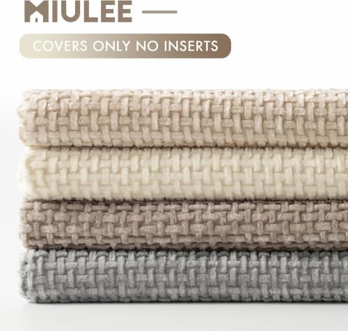 MIULEE Decorative Chenille Pillow Covers Neutral Beige 22x22 Pack of 4 - Image 6