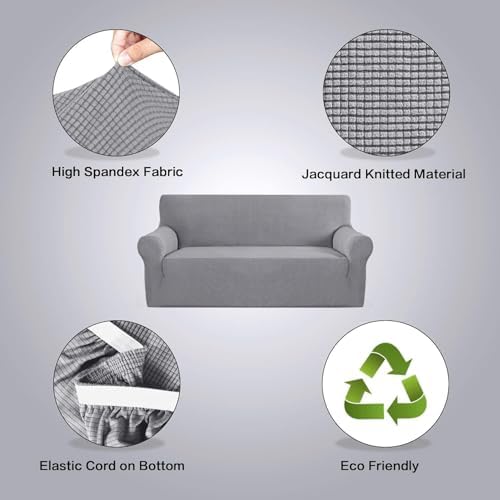H.VERSAILTEX Stretch Couch Covers for Sofa 1 Piece Slipcovers for Couches and Sofas 3 Seater Couch Cover Feature Thick Checked Jacquard Fabric with Elastic Bottom(Large Sofa 90"-100" Wide, Dove) - Image 4