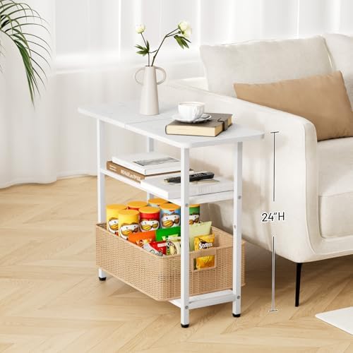 SLEEPING LAMB Side Table for Living Room, 3-Tier End Table for Small Space with Wide Storage Tabletop, Elegant White Narrow Nightstand for Bedroom, Sofa Couch - Image 2