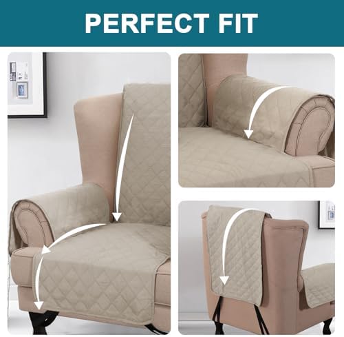 Turquoize 100% Waterproof Wing Chair Cover Wing Chair Slipcovers, Pale Oak - Image 5