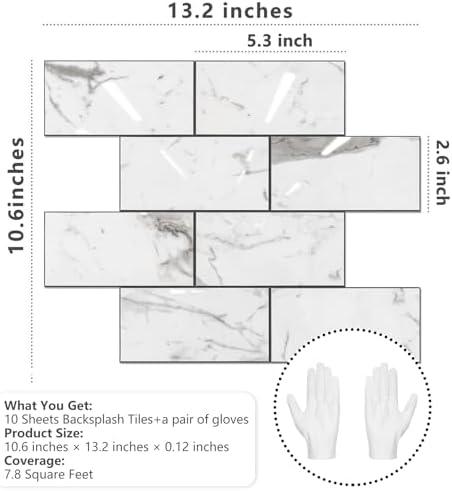 STICKGOO Subway Tile Peel and Stick Backsplash, Glossy White Marble PVC Self Adhesive Tile Backsplash, Stick on Tile for Kitchen and Bathroom(10 Sheets) - Image 2