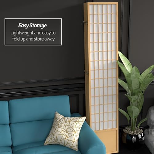 Red Lantern 7 ft. Tall Window Pane Shoji Screen - Natural - 8 Panels - Image 5
