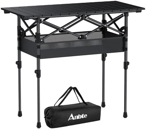 Anbte 3ft Aluminum Roll Top Folding Camping Table, Portable, 32”X16”, Black by Anbte