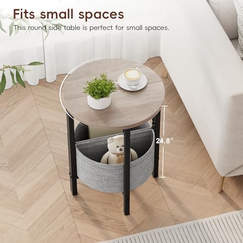Vagusicc Small Round Side Table End Table, Tall Accent Table with Storage Basket, Set of 2 Half Round Tables Half Moon Tables, Coffee Bedside Tables, Modern Nightstand for Living Room Bedroom, Gray - Image 4