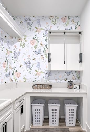 Vinjiasin Peel and Stick Wallpaper Floral Wallpaper Boho Flower Contact Paper Vintage Colorful Removable Self Adhesive Wall Paper for Bathroom Bedroom Flower Leaf Butterfly Bee 17.3"x 78.7" - Image 4