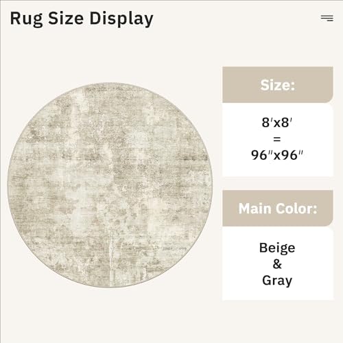 Soalmost Round Rugs 8ft Living Room Circle Area Rug 8x8 Beige/Gray Vintage - Image 5