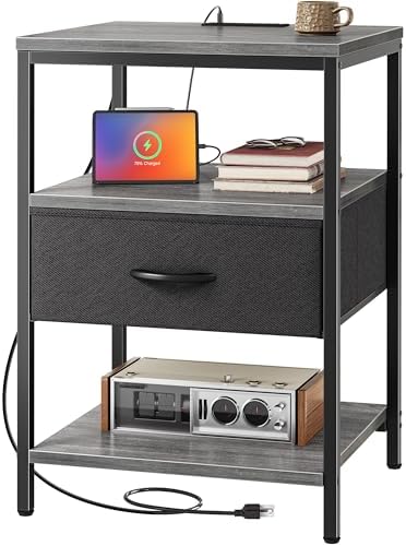 SUPERJARE Nightstand with Charging Station, USB-C Port, Bedside Table by SUPERJARE