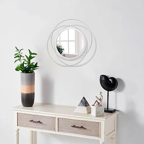 Wall Mirror Mounted Round Decorative Mirrors with Iron Metal Wire Frame Mirror for Wall, Home Decorative Bathroom Vanity, Living Room or Bedroom White Small 12" - Image 5