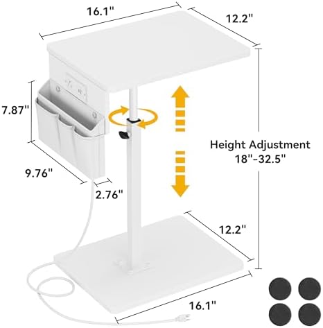 Vagusicc Sofa Armrest Tray Table for Couch - 360° Swivel Height Adjustable Side Table for Small Spaces, Snack Side Table for Bed or Chair, C Shaped End Table Snack Table for Eating Dinner Laptop - Image 2
