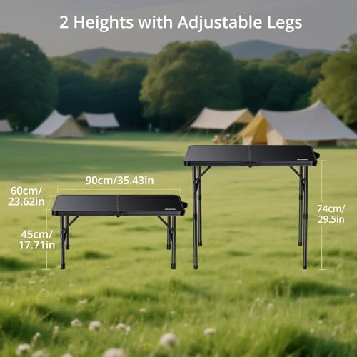 Anbte Folding Camping Table, 36" x 24" Picnic Table with Storage Net, Black - Image 3
