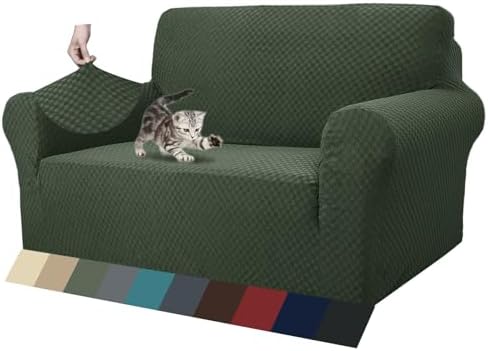 ZNSAYOTX 1 Piece Jacquard Couch Covers for 2 Cushion Couch High Stretch Loveseat Slipcover for Pets Dogs Anti Slip Love Seat Sofa Slipcover Furniture Protector (Loveseat, Army Green) by ZNSAYOTX
