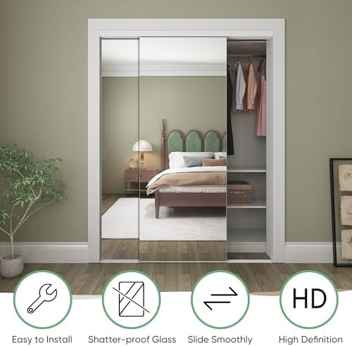 JUBEST 60''x80'' Mirror Closet Doors, One Side Sliding Closet Door - Image 6
