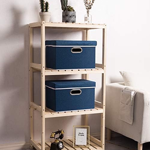 PRANDOM Collapsible Storage Bin with Lid [3-Pack] Fabric Foldable Storage Box Organizer Container Basket Cube with Cover for Home Bedroom Closet Office Nursery Royal Blue(14.9x9.8x9.8) - Image 3