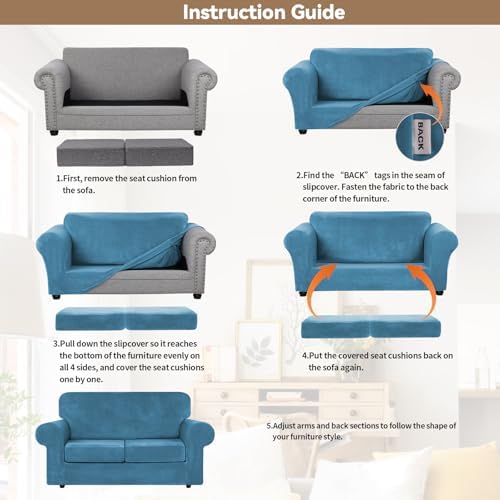 WEERRW Velvet Stretch 3 Pieces Couch Cover for Sofa Washable, Peacock Blue - Image 6