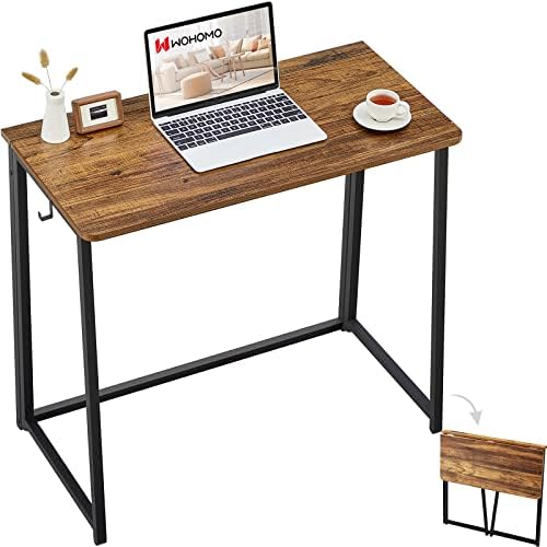 WOHOMO Folding Desk, 31.5" Foldable Computer Table for Small Spaces, Walnut by WOHOMO