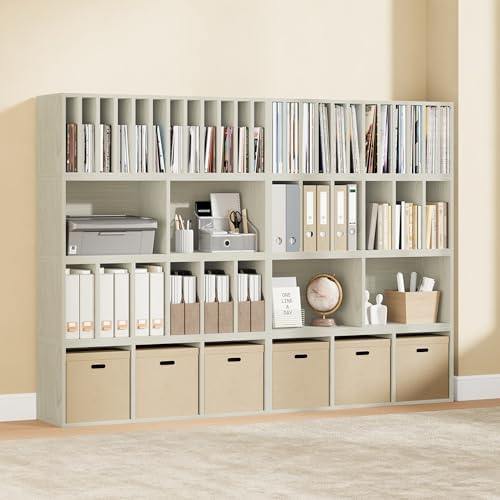 IOTXY DIY Modular Cubby Bookcase - Stackable 23-Cube Open Bookshelf, Oak - Image 7
