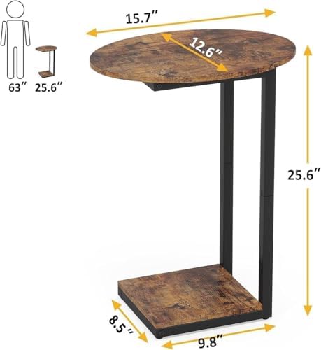 Hosfais Side Table Small End Table, C-Shaped Wood Sofa Table with Metal Frame for Living Room, Bedroom, Small Spaces (Rustic Brown) - Image 2