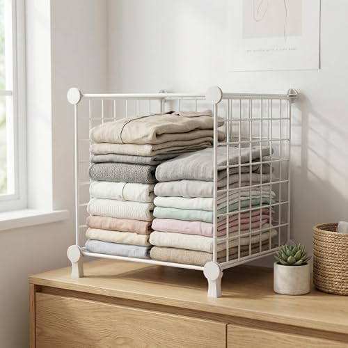 Cube Storage Organizer Metal Wire Shelf for Closet Office White - Image 2