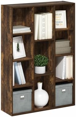 Furinno LUDER Book Shelf, 11-Cube Bookshelf, Reversible Bookcase, 9.4 x 29.1 x 41.7, Easy Assembly, for Living Room, Bedroom, Home Office, Amber Pine by Furinno-FitsYourSpaceFitsYourBudget