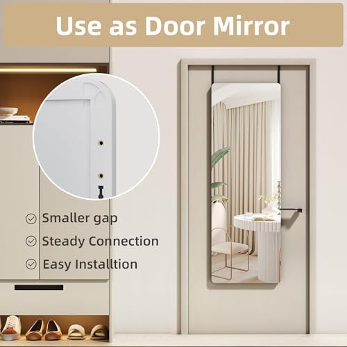 Hasipu Door Mirror Full Length, 47"x 16" Full Body Over The Door Hanging Wall Mounted Mirror for Bedroom, Living Room, Cloakroom, Round White - Image 4