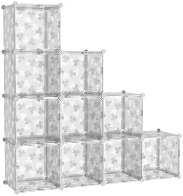 C&AHOME Clover Embossed Storage Organizer with Doors 10-Cube Shelf White by CAHOME