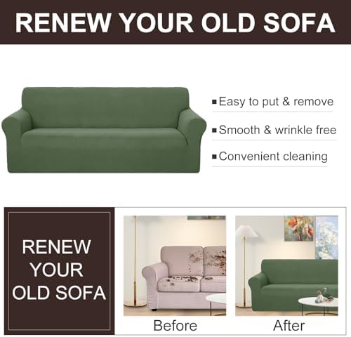 U-NICE HOME Stretch Couch Cover Slipcover for 3 Cushion Sofa, Loden Frost - Image 5