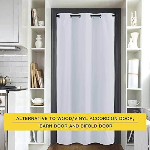 NICETOWN Temporary Portable Blackout Curtains for Sidelight Door, Insulating Privacy Soundproof Bifold Doors for Sliding Closet Doorway Entrance Hallway (1 Piece, 5ft Wide x 8ft Long, Greyish White) - Image 4