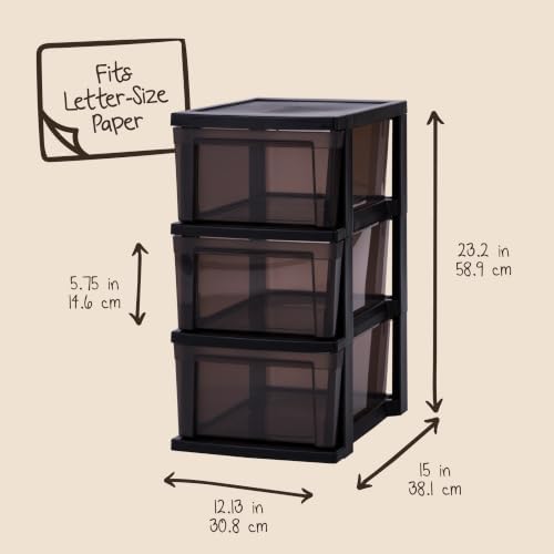 IRIS USA Plastic Drawer Storage Organizer, 3-Drawers, 2-Pack, for Classroom Art Craft Supplies, Bathroom Bedroom, Laundry Room, Black/Gray - Image 3