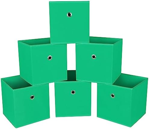 Foldable Storage Cubes Bins ,11 Inch Cloth Storage Cube Fabric Storage Box Cubes Organizer Baskets with Handles for Home Organizer Set of 6 (Green) by NieEnjoy
