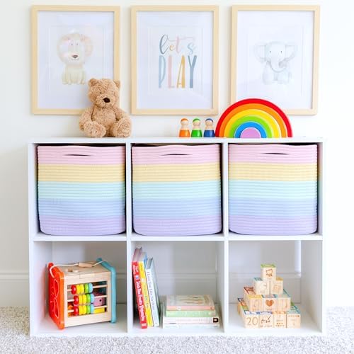 NaturalCozy Storage Cubes 11 Inch Cotton Rope Woven Baskets for Organizing, 3-Pack | Cube Storage Bin | Square Storage Baskets for Shelves Organizer, Classroom, Kids Toy Bins, Closet, Baby Nursery - Image 4