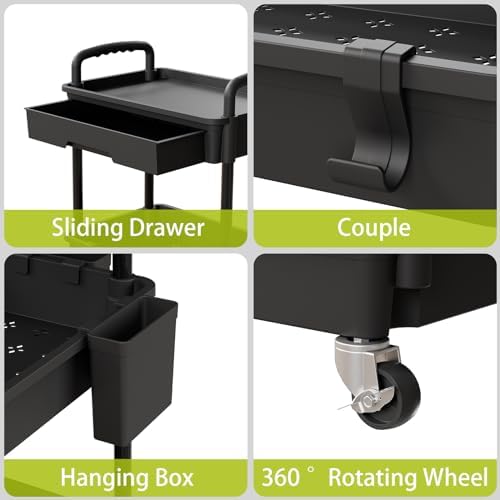 Sorgion 5 Tier Rolling Cart Organizer,Bathroom Cart Organizers with Wheels Laundry Room Organization Mobile Shelving Unit Utility Cart Storage Shelves Multi-Functional for Office, Home(Black) - Image 4