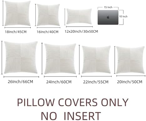 Fancy Homi 2 Packs Cream White Decorative Throw Pillow Covers 20x20 Inch for Living Room Couch Bed Sofa, Farmhouse Boho Home Decor, Soft Corss Corduroy Patchwork Accent Square Cushion Case 50x50 cm - Image 7
