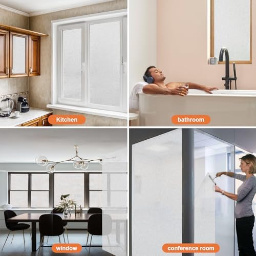 Frosted Window Privacy Film Glass Window Film Sun Blocking, Static Clings Removable Frosting Bathroom Door Window Covering, White,11.8 Inch x 78.7 Inch - Image 6
