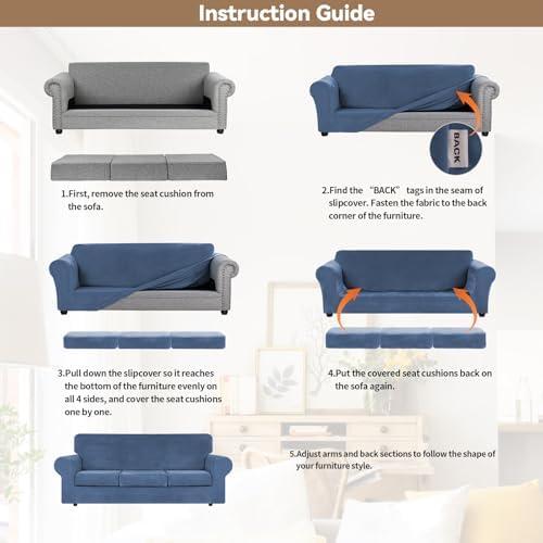 WEERRW 4 Pieces Couch Cover for Sofa Velvet Slipcovers Washable, Light Blue - Image 6