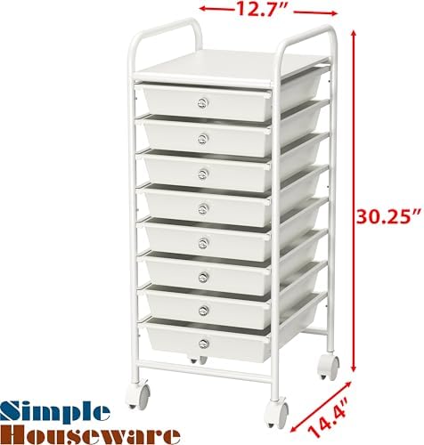 Simple Houseware 8 Drawers Rolling Utility Cart Art Craft Storage, White - Image 3