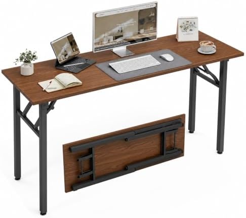 XBurmo Folding Desk Foldable Table, No Assembly 55.1" Foldable Desk Space-Saving Workstation for Small Space, Computer Table, Flat Storage for Home Office, Bedroom, Dorm, Study Room, Dark Walnut by XBurmo