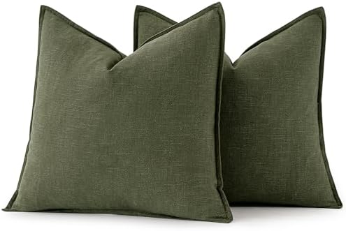MIULEE Decorative Linen Pillow Covers 18x18 Inch Dark Olive Green - Image 4