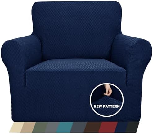 ZNSAYOTX 1 Piece Jacquard Chair Slipcovers for Living Room High Stretch Chair Covers with Arms Anti Slip Pets Friendly Couch Sofa Armchair Cover Furniture Protector (Chair, Navy Blue) by ZNSAYOTX