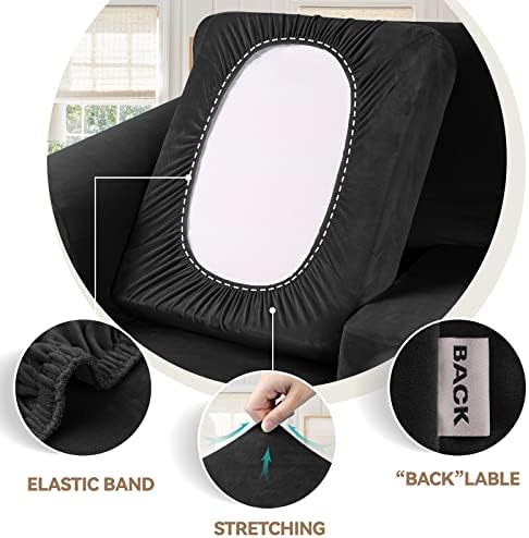 WEERRW 4 Pieces Couch Cover for Sofa Velvet Sofa Covers Washable, Black - Image 3