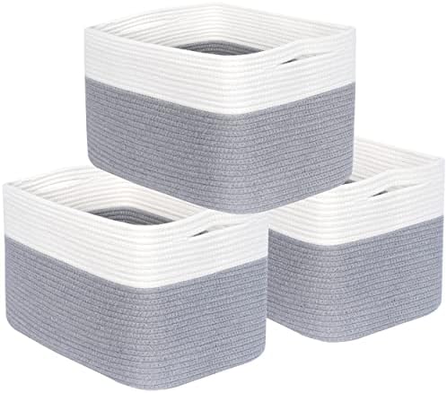 MINTWOOD Design 3-Pack Storage Baskets for Shelves, Playroom and Classroom, Book Basket, Decorative Storage Cube Bins, Woven Closet Organizers, Pantry and Shoe Organizer, Grey by MINTWOODDesign