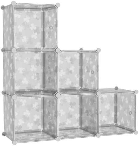 C&AHOME Clover Embossed Storage Organizer with Doors 6-Cube Shelf White by CAHOME